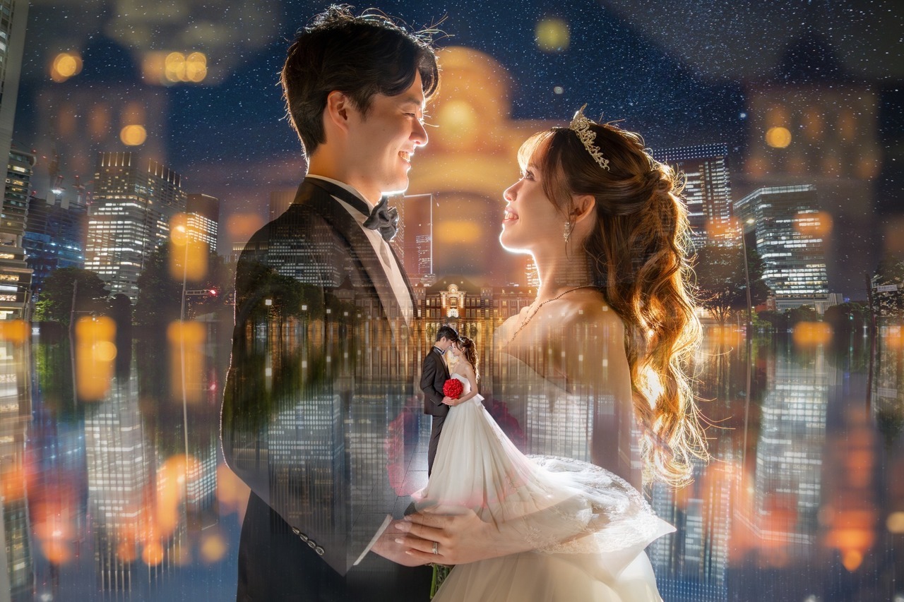 新郎新婦様のお姿を大きく重ねた幻想的な一枚